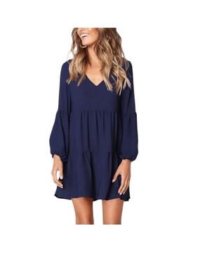 Amoretu Summer Tunic Dress V Neck Casual Loose Flowy  Dress Medium